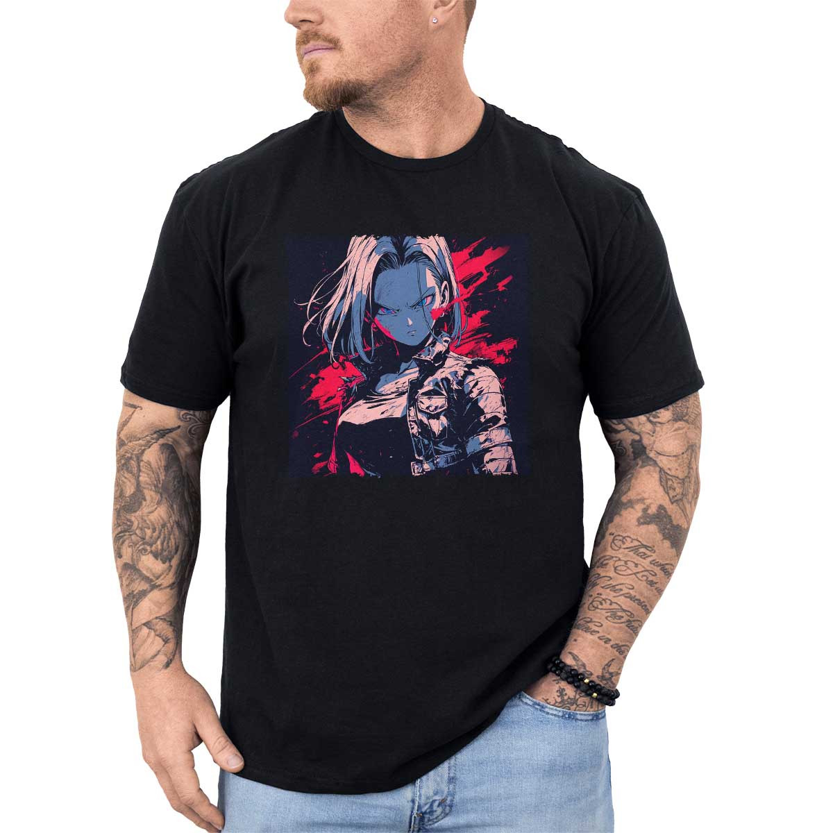 poleras-anime-android-18-sketch-en-colores-alabaster-y-granate