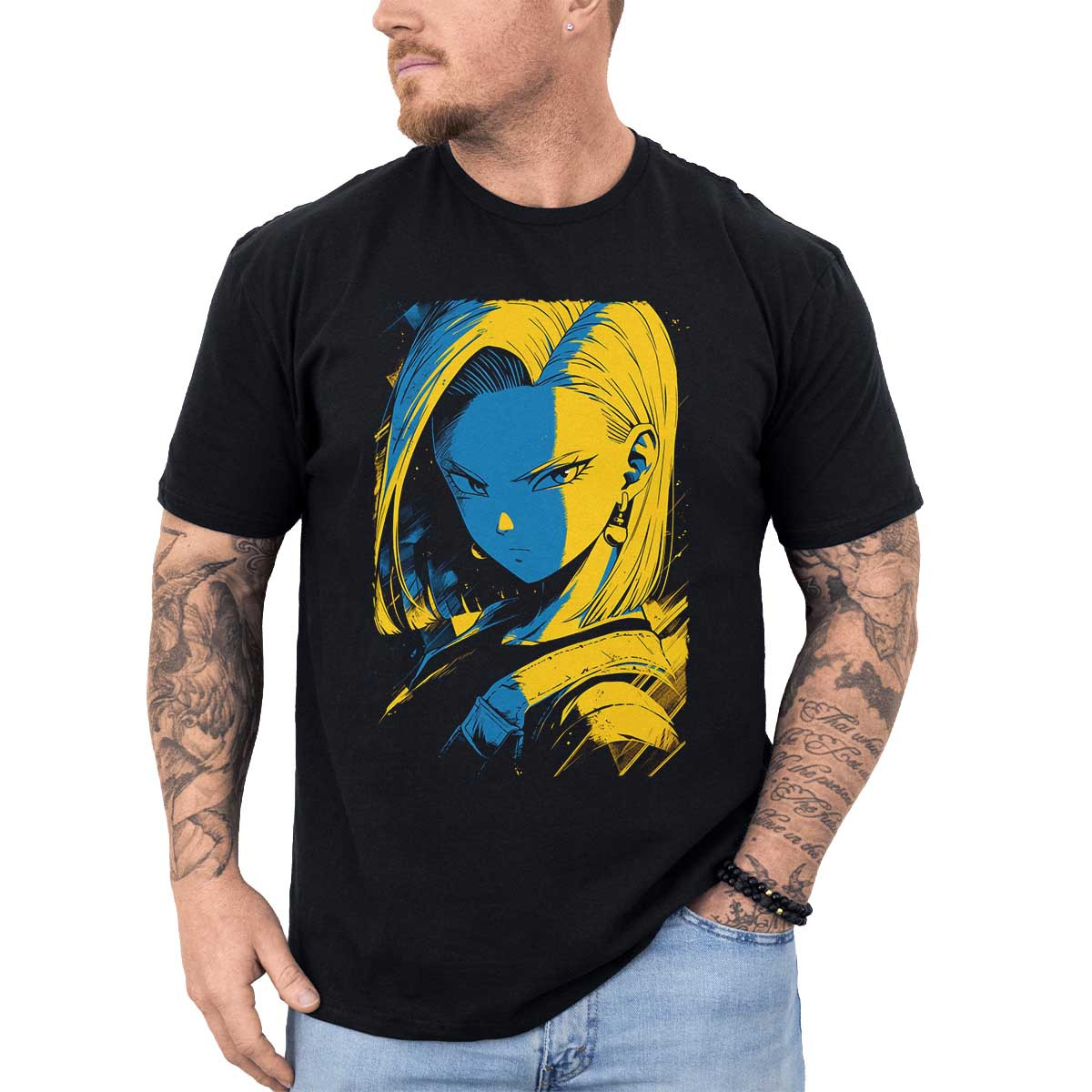 poleras-anime-estampada-frontal-android-18-en-colores-leche-y-mostaza