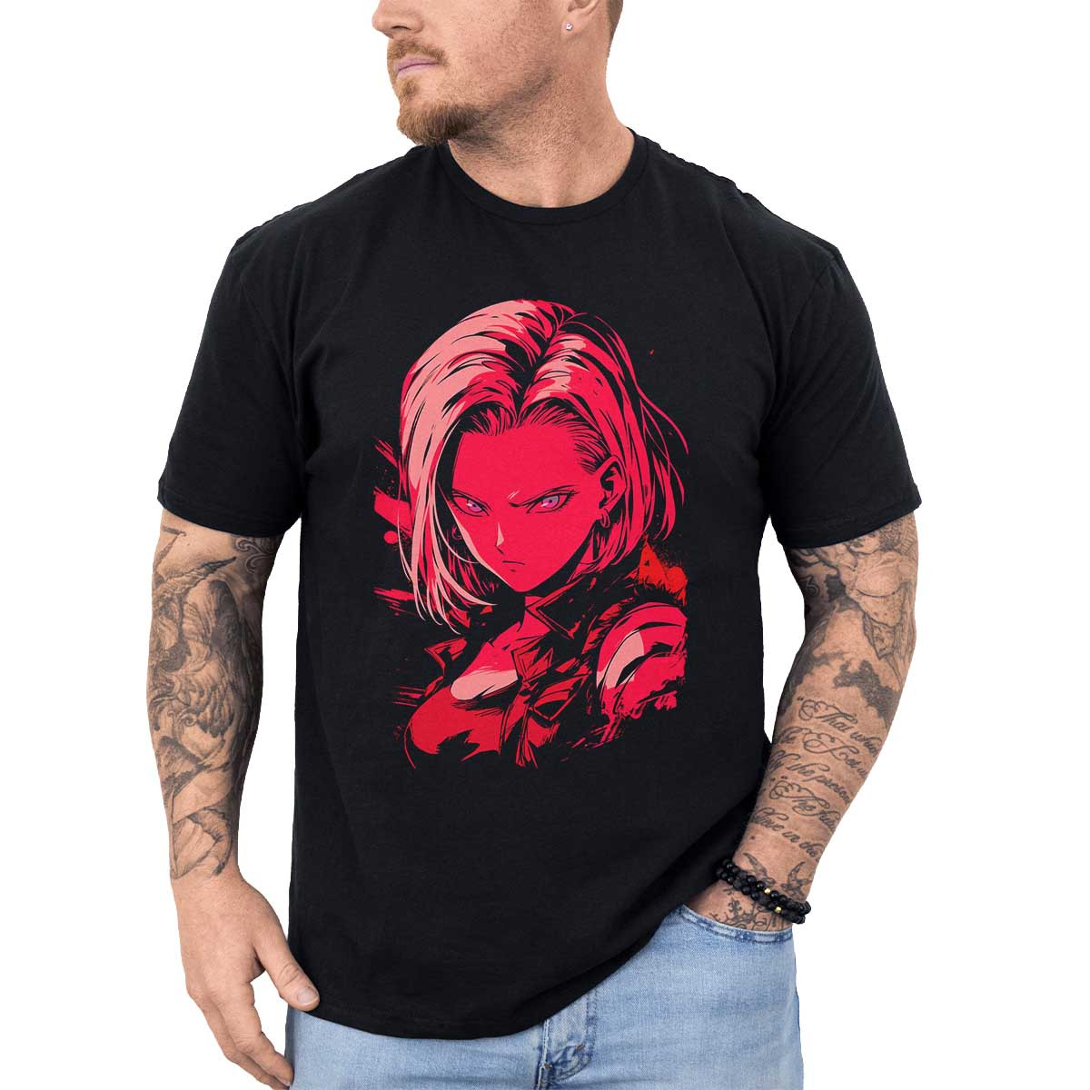 poleras-anime-estampada-frontal-android-18-en-crimson-y-rosa