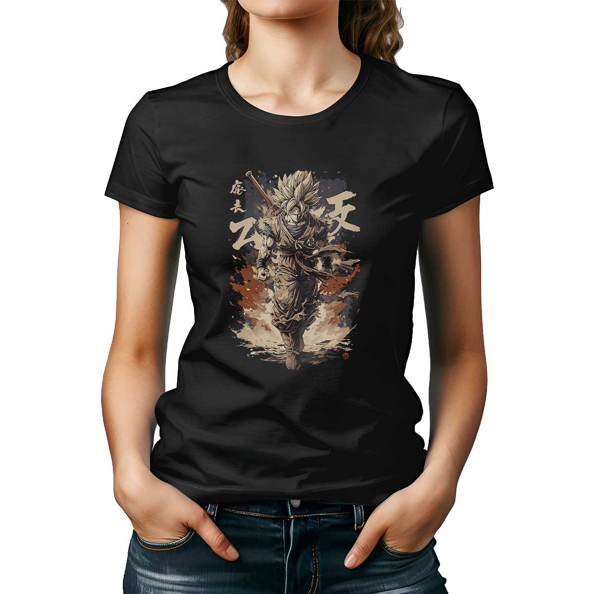 poleras-goku-kamehameha-en-violeta-y-crema-con-cuello-redondo
