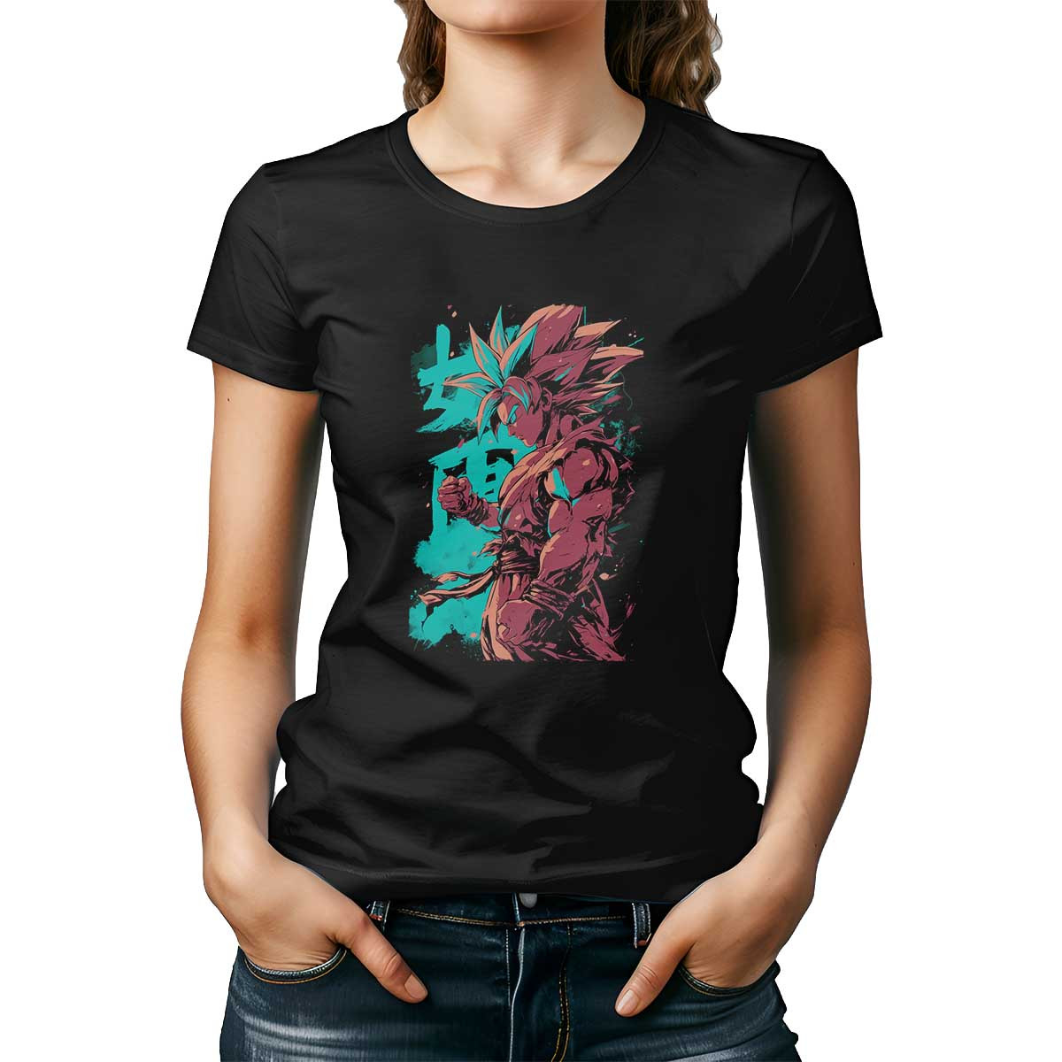 poleras-goku-vida-aanimada-en-armadura-saiyan-en-colores-teal-y-salmon