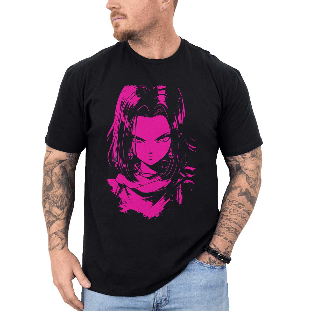 poleras-hombre-anime-android-17-en-tonos-rosa-intenso