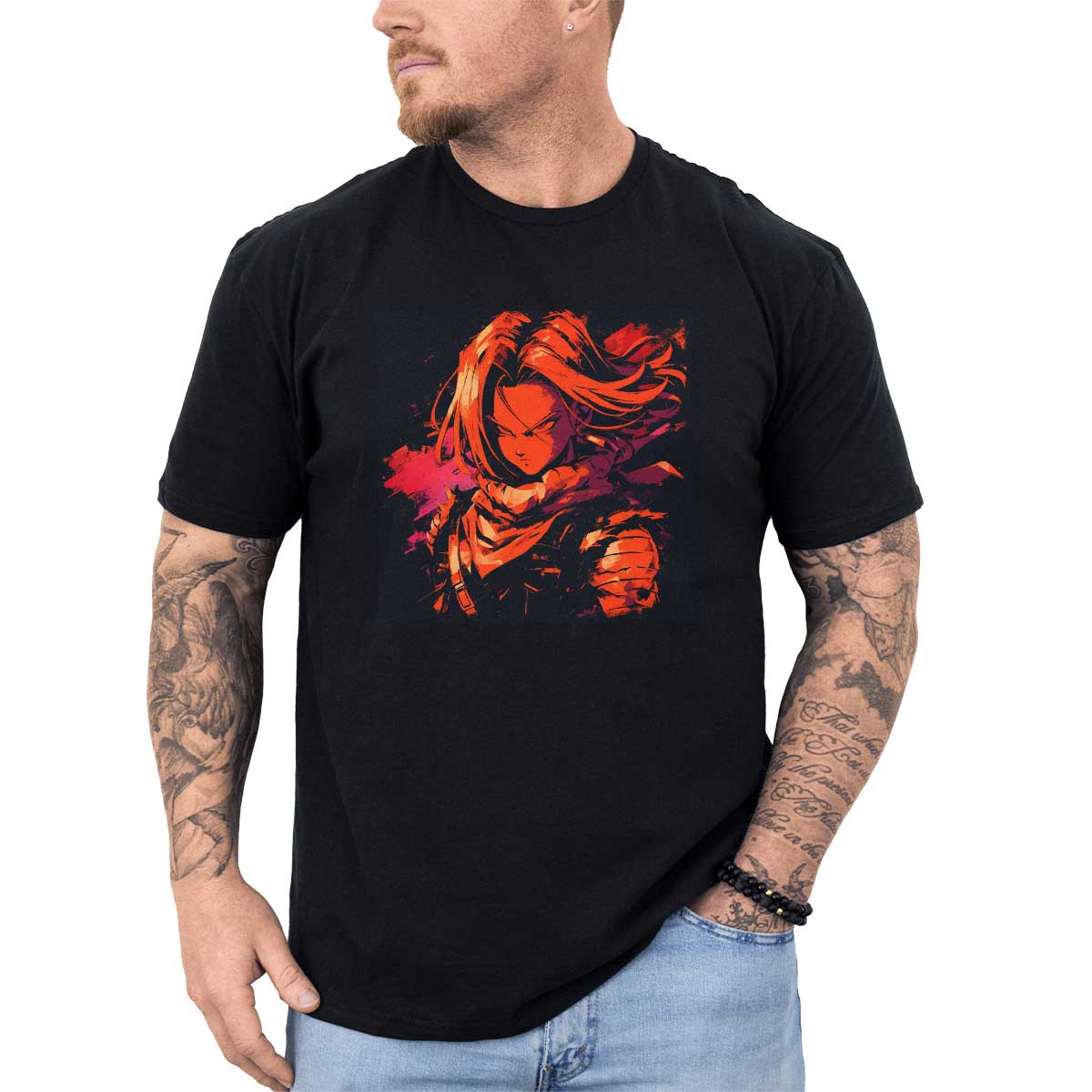 poleras-hombre-anime-silueta-android-17-en-colores-auburn-y-alabaster