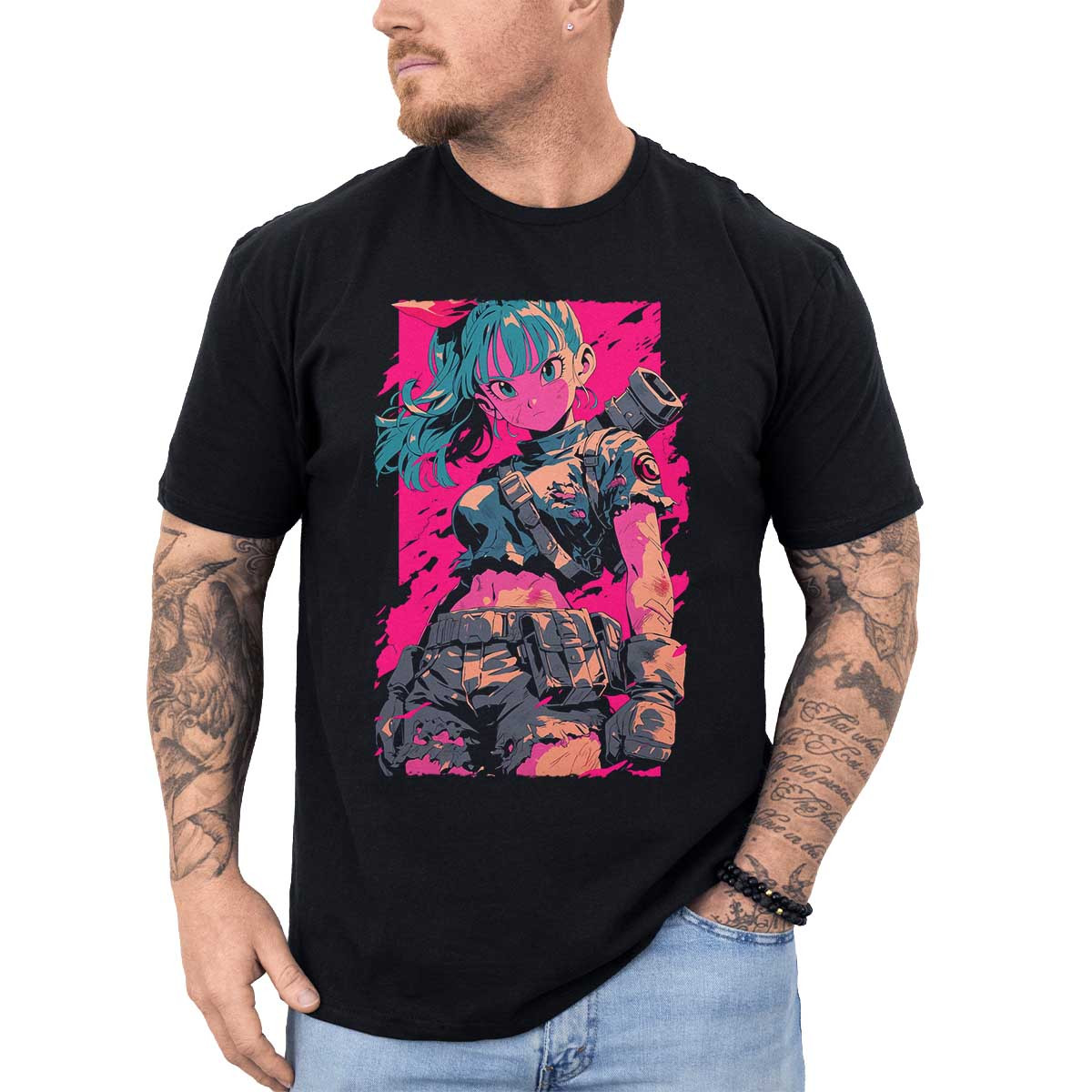 poleras-hombre-anime-vida-bulma-full-power-en-colores-oliva-y-rosa