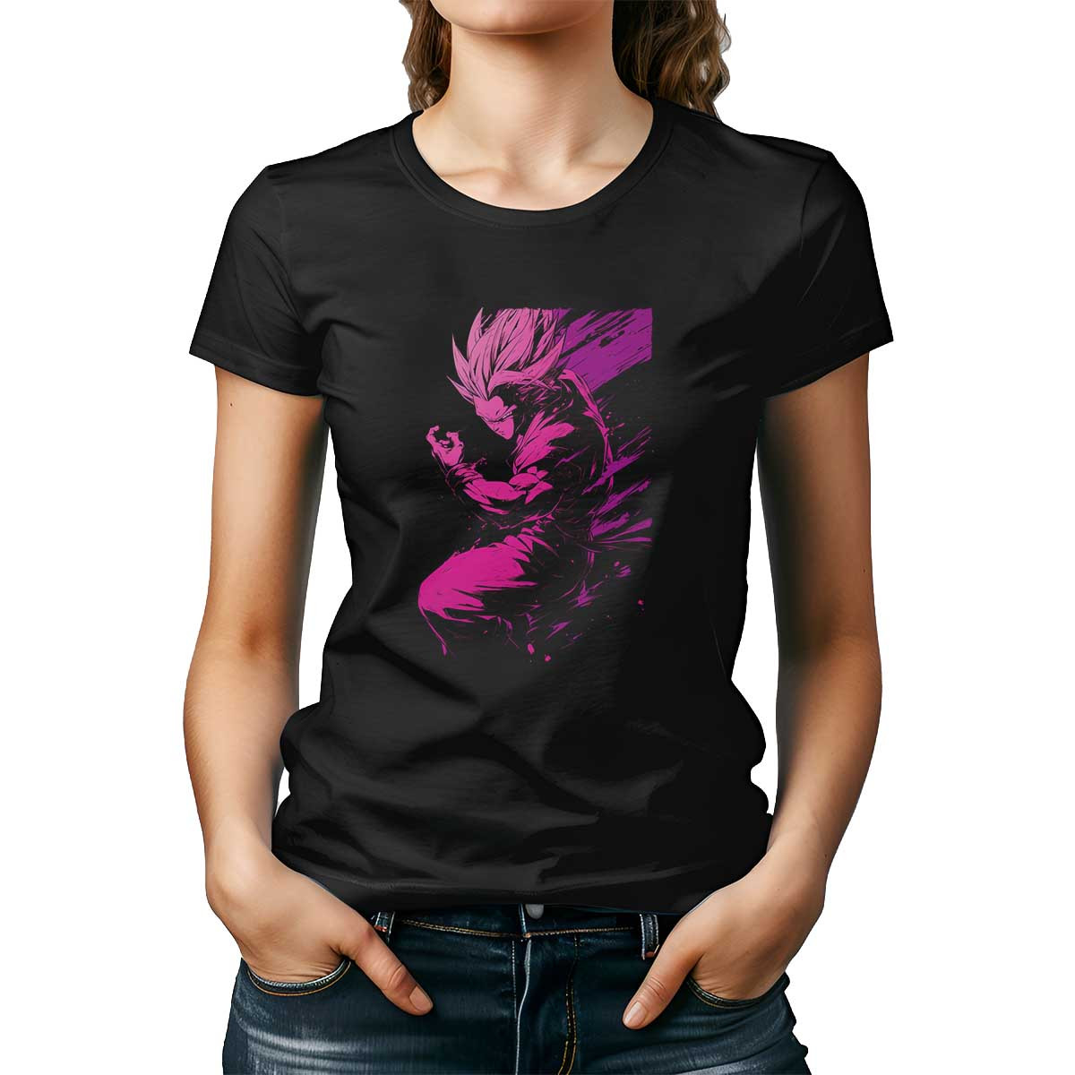 poleras-mujer-brillante-estampada-gohan-pose-de-lucha-spectrum-fucsia