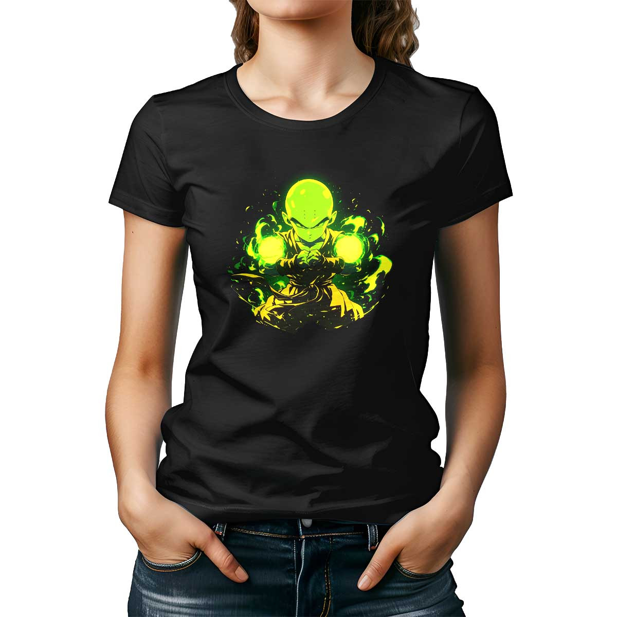 poleras-mujer-dibujo-de-contorno-de-krillin-en-colores-luminosos-y-lima