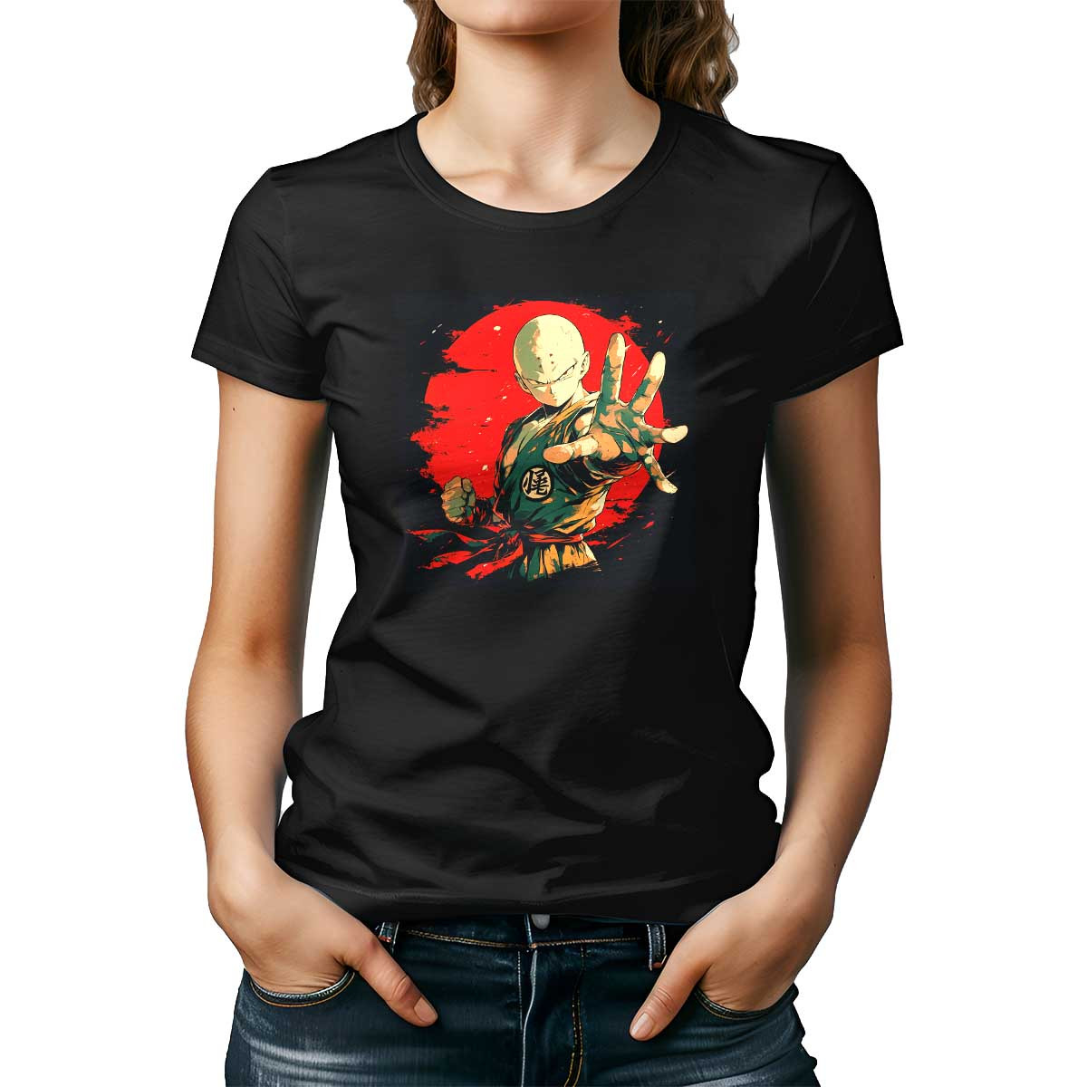 poleras-mujer-estampado-krillin-en-colores-diluidos-y-terracota