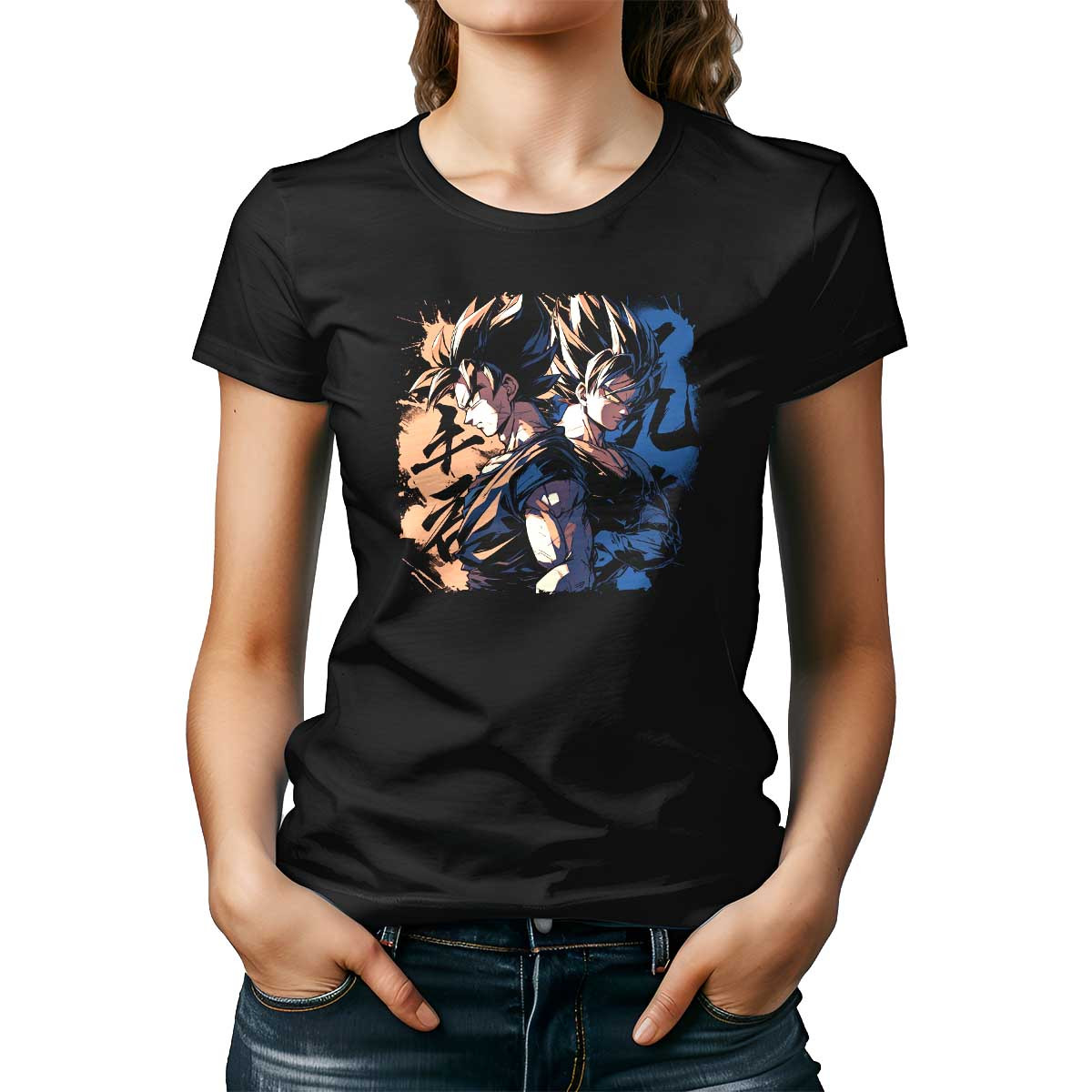 poleras-mujer-goku-y-vegeta-de-espaldas-en-textura-negra-suavemente-saturada
