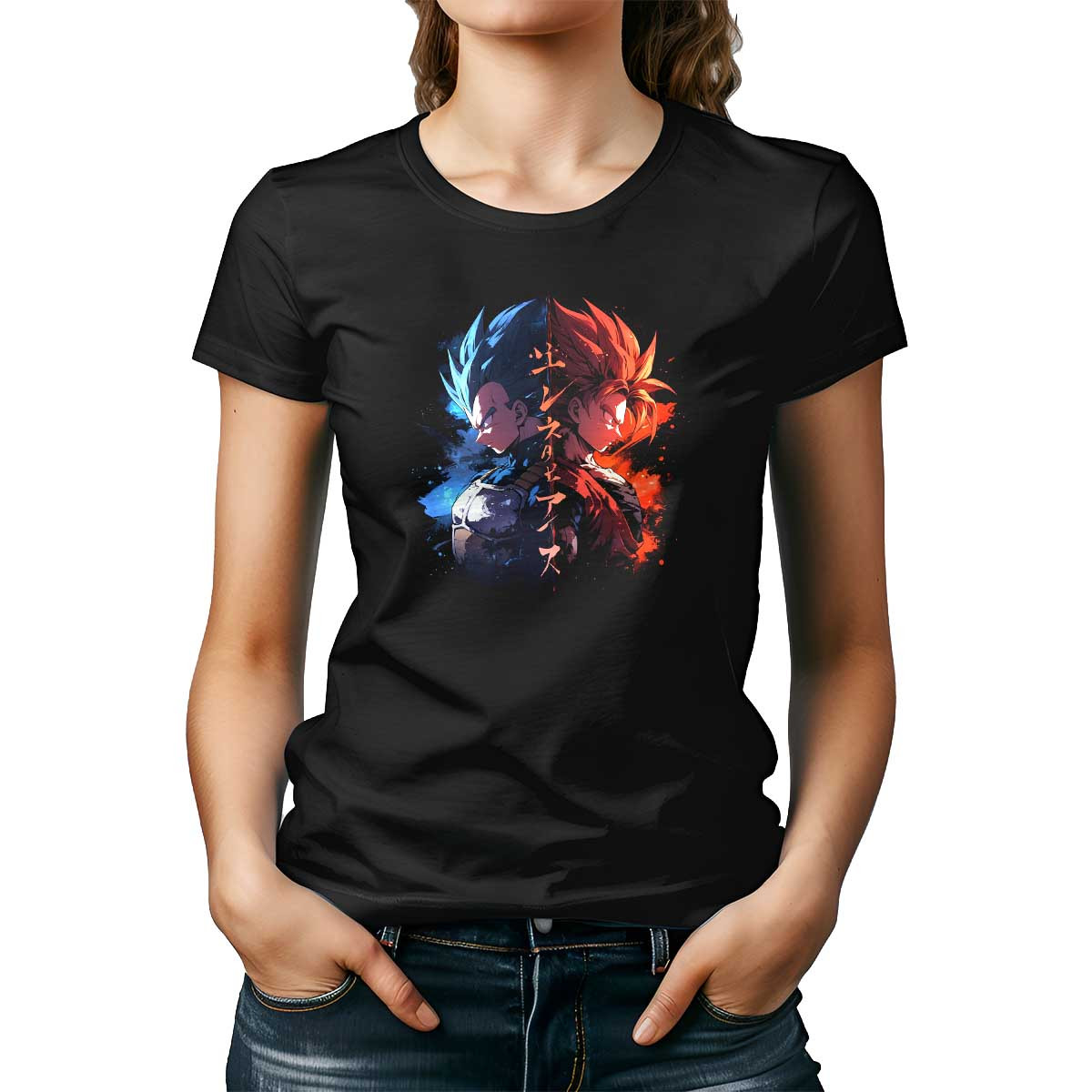 poleras-mujer-goku-y-vegeta-en-colores-luminosos