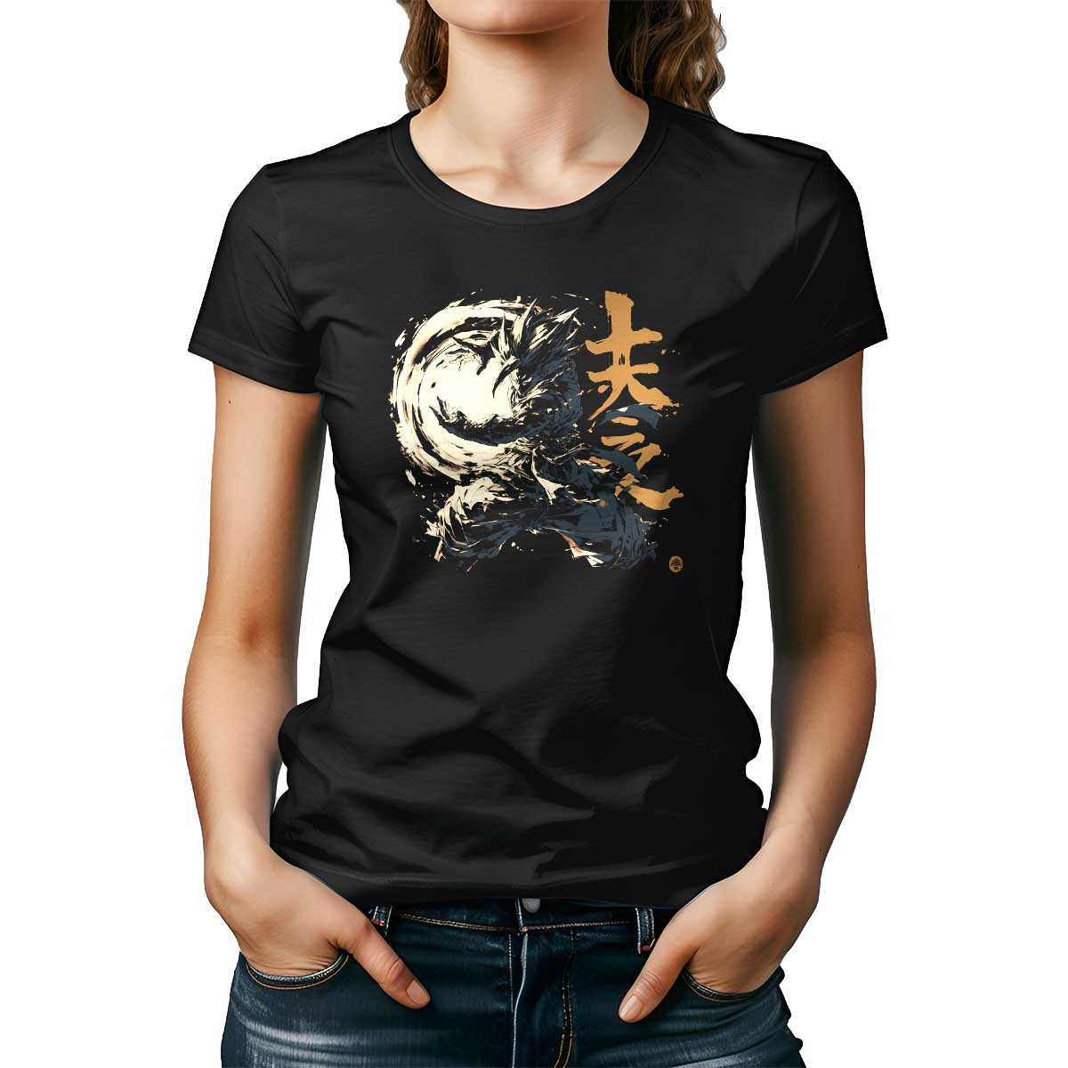 poleras-mujer-vegito-en-negro-y-oliva-realizando-un-kamehameha