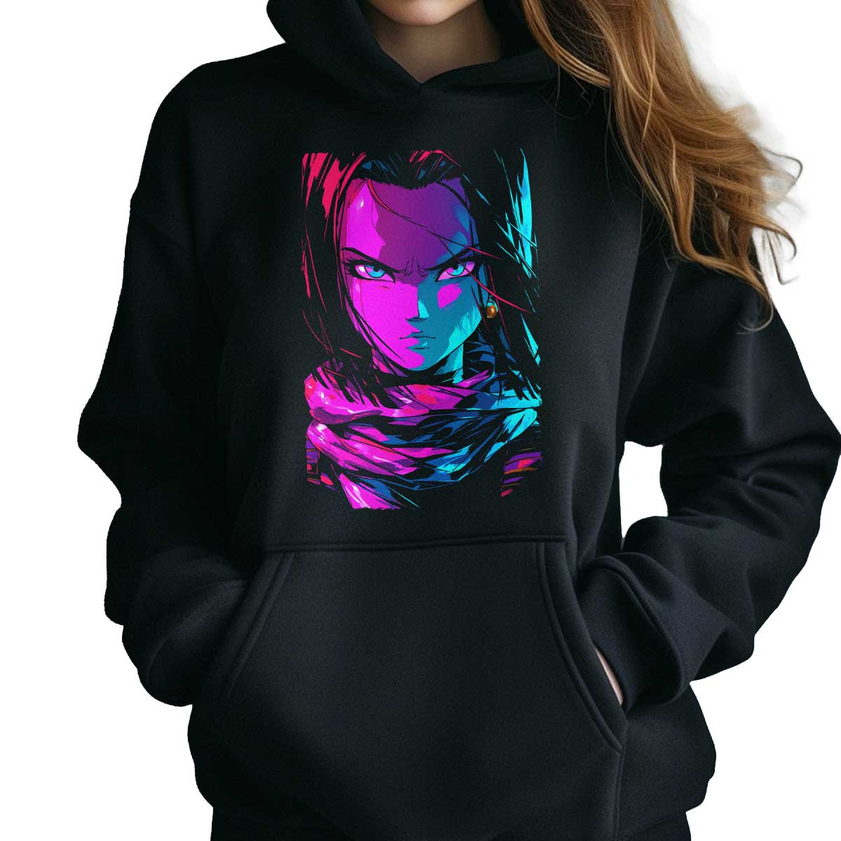 poleron-anime-android-17-face-closeup-en-colores-orchid-y-perla