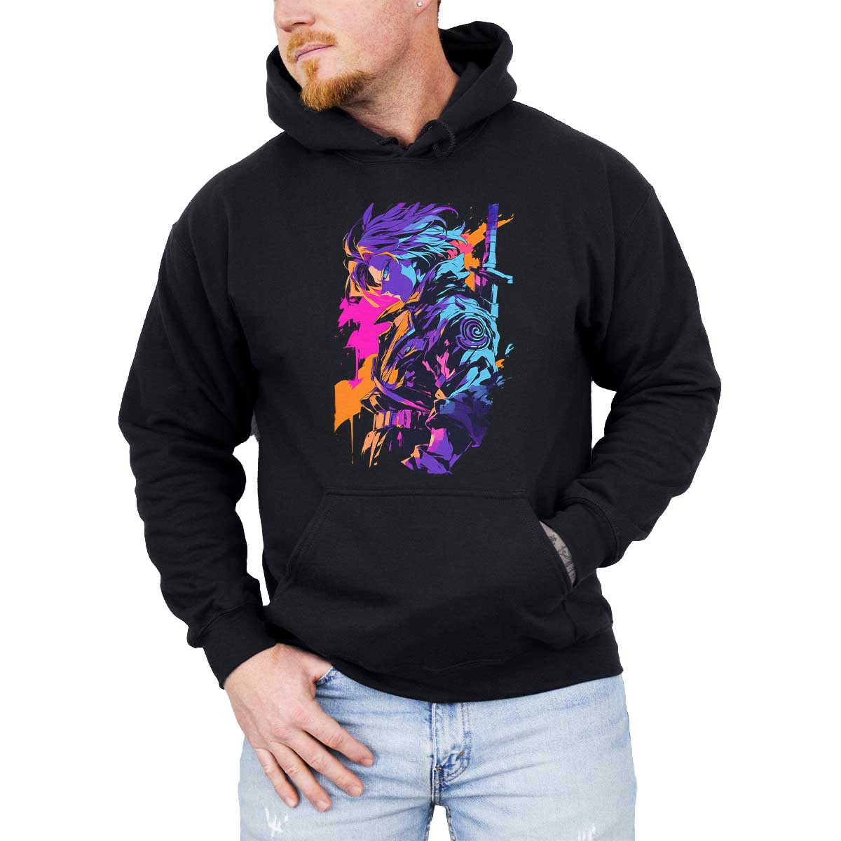 poleron-anime-hombre-trunks-silueta-negra-en-tonos-saturados-y-mezclados