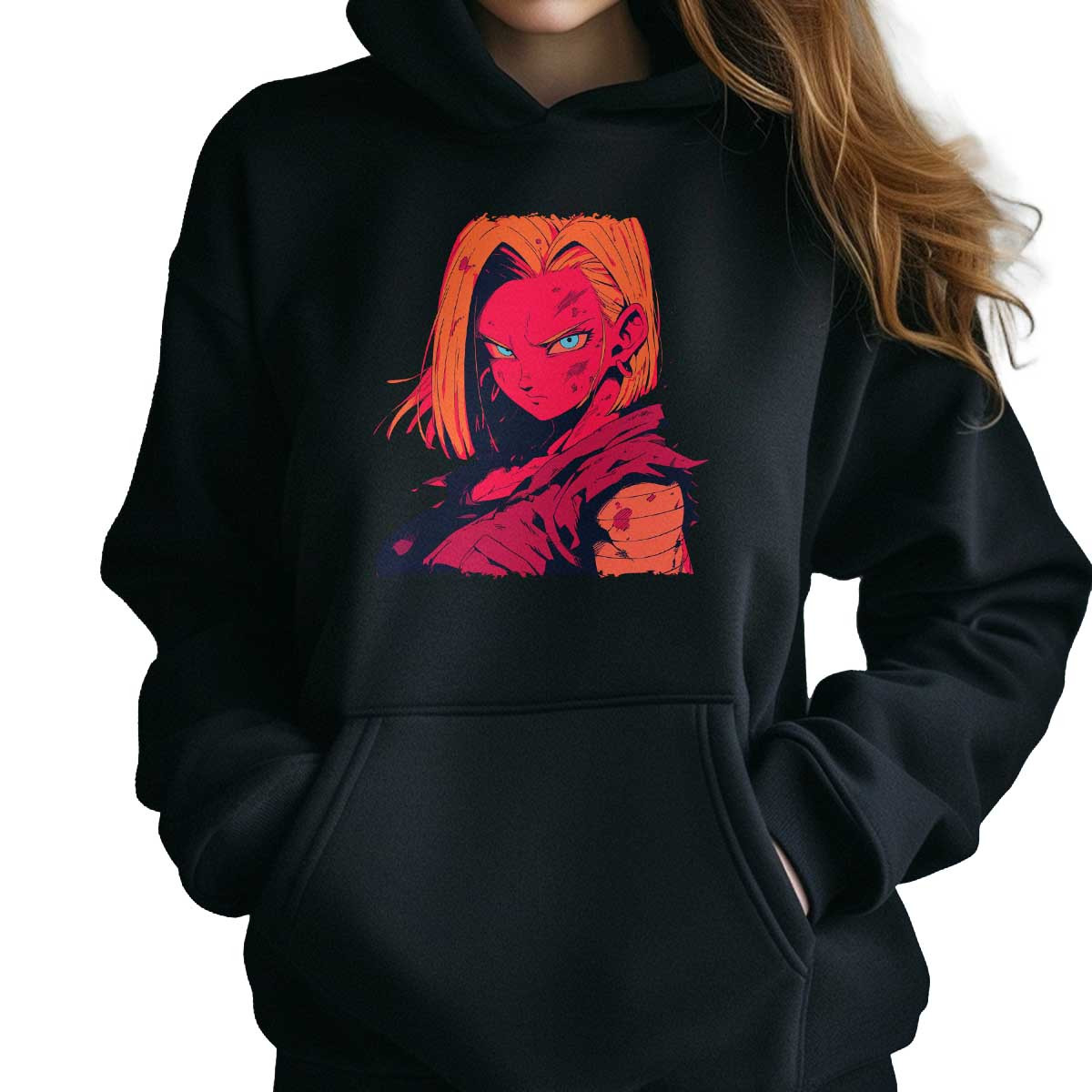 poleron-anime-mujer-android-18-en-colores-caoba-y-cardenal