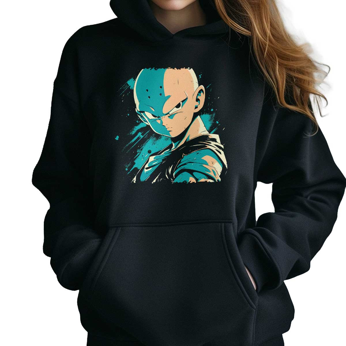poleron-anime-mujer-krillin-face-en-bosque-con-colores-cian