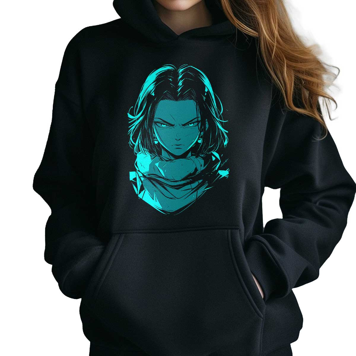 poleron-anime-mujer-negra-alegre-dibujo-contorno-android-17-en-l-quido-cromo-y-jade