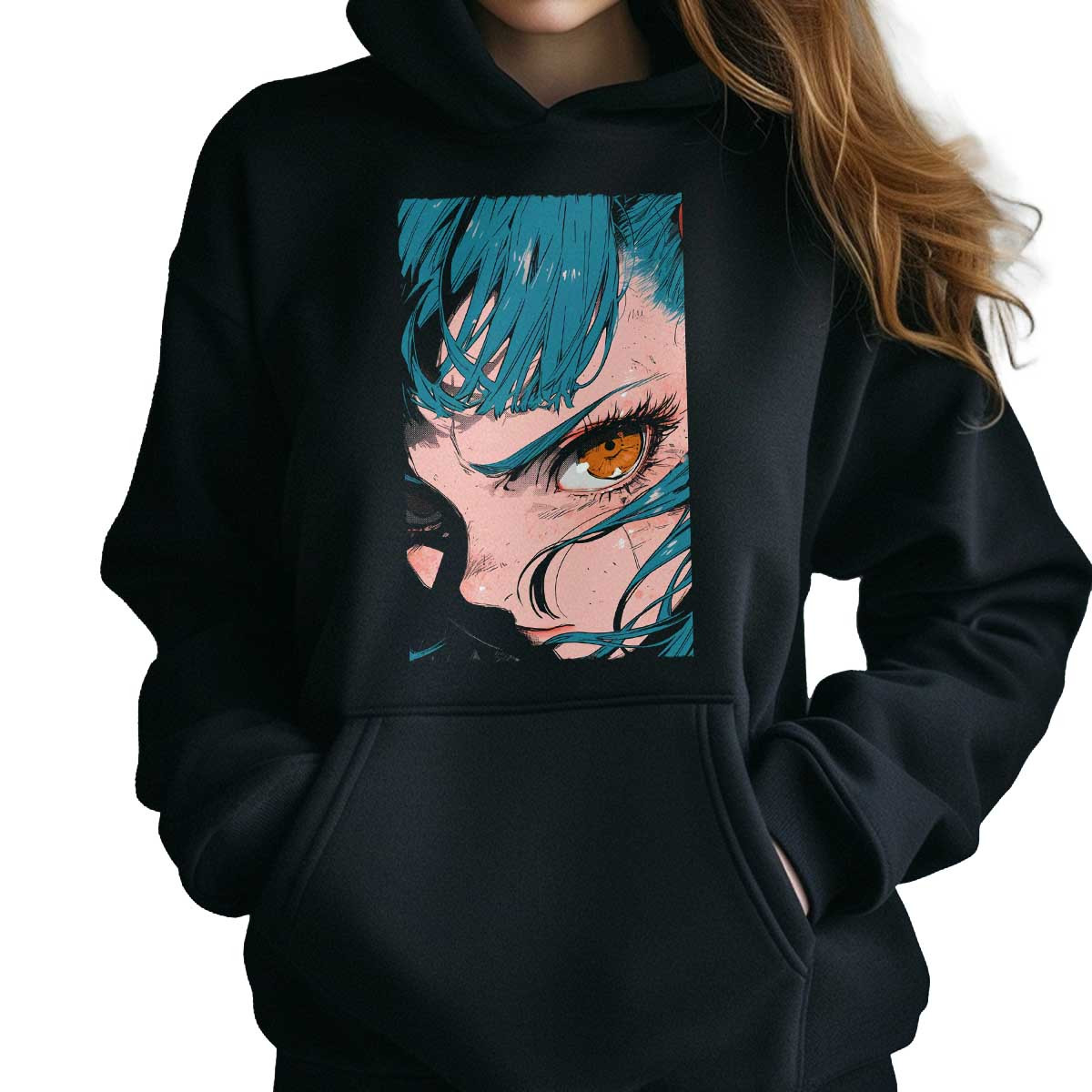 polerones-anime-bulma-ojos-adorables-closeup-bone-y-negro