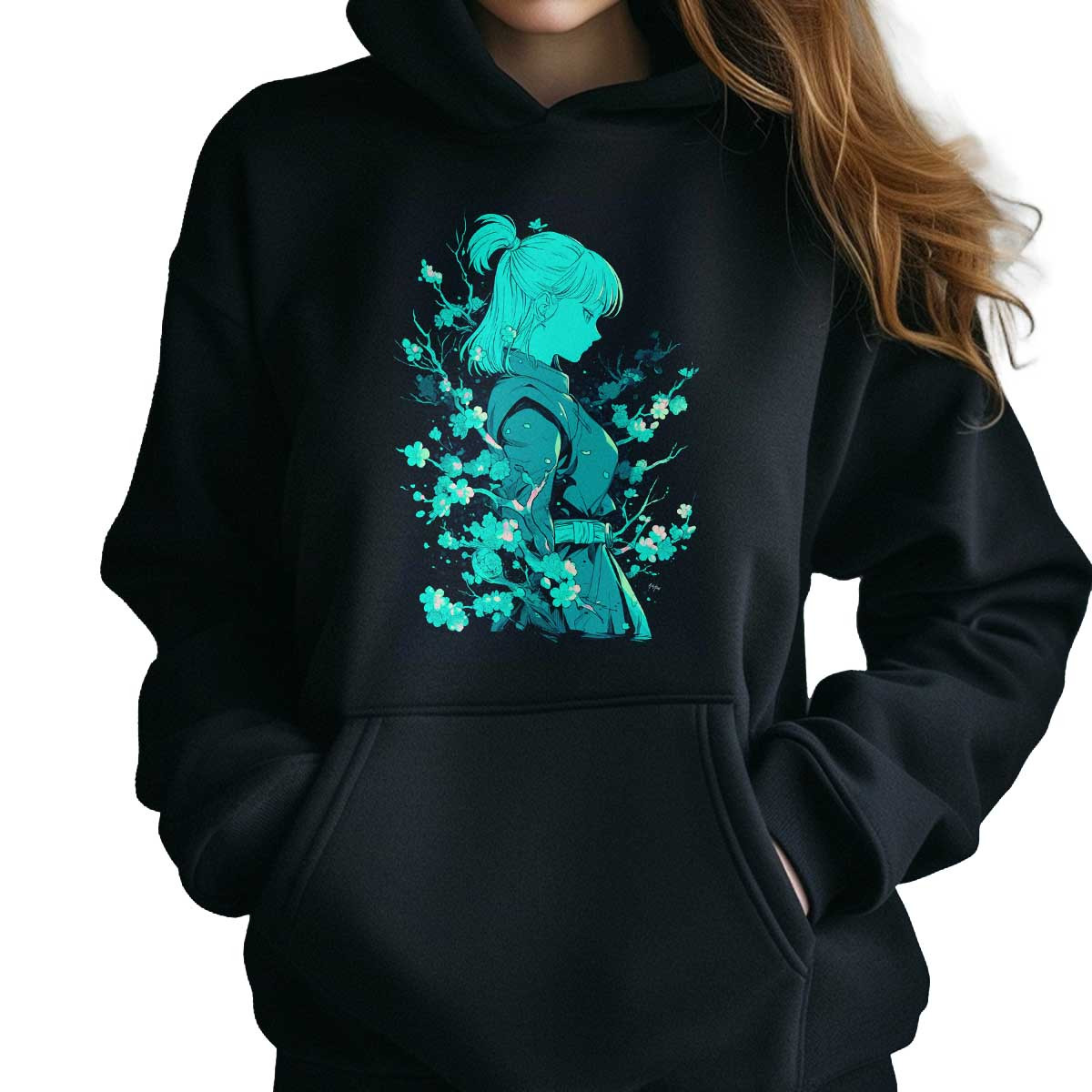 polerones-anime-estampada-armon-a-crom-tica-bulma-cherry-blossoms-teal-y-turquesa