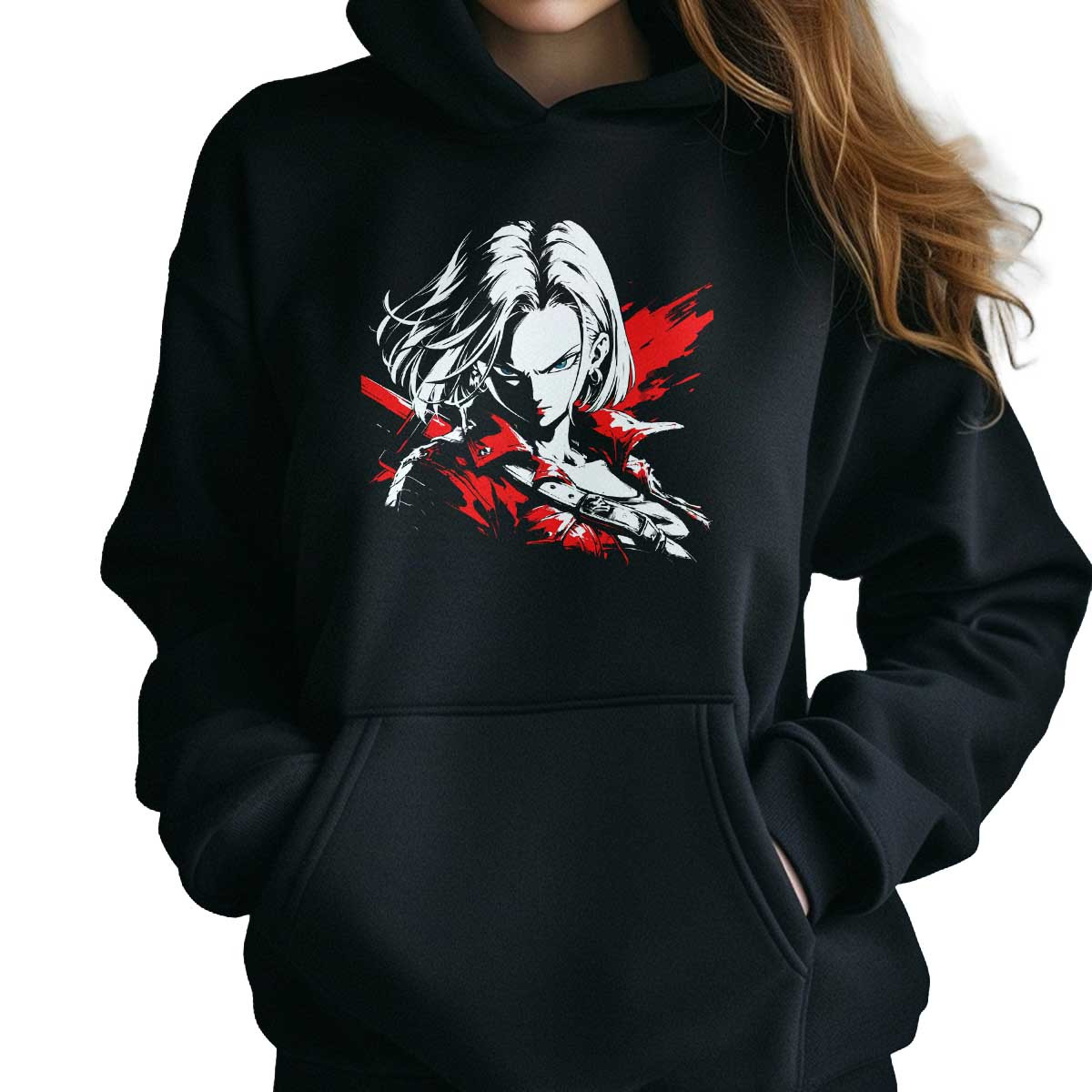 polerones-anime-mujer-android-18-poder-total-rectangular-en-colores-vibrantes