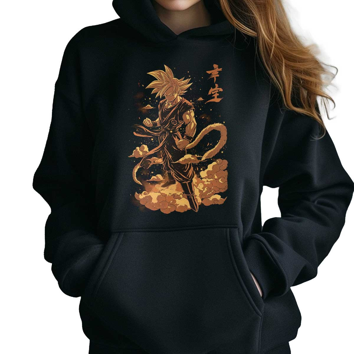 polerones-anime-mujer-goku-y-nube-de-nimbus-en-tonos-dorado-y-rosa