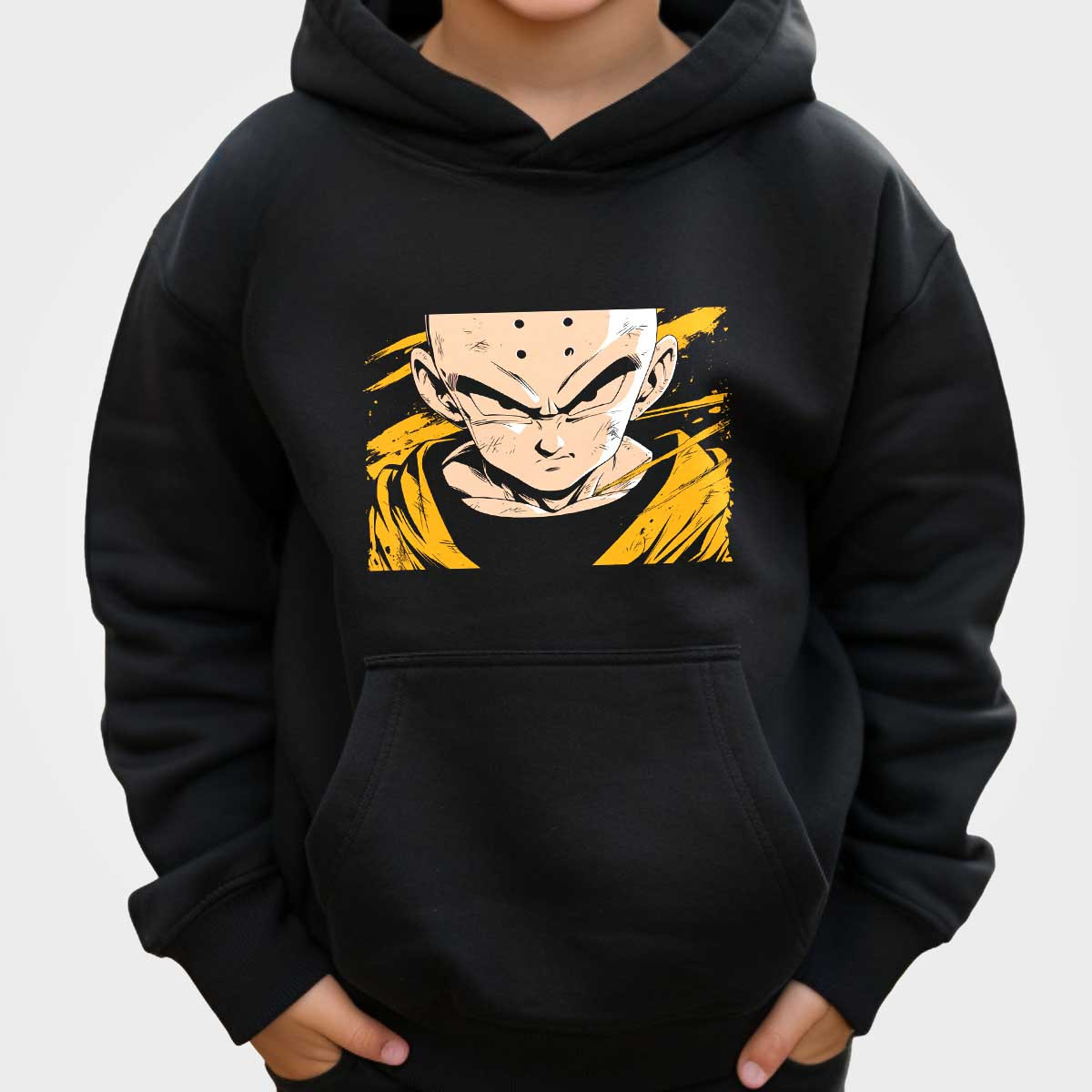 polerones-anime-unisex-estampada-minimalismo-krillin-en-mostaza-y-tinta