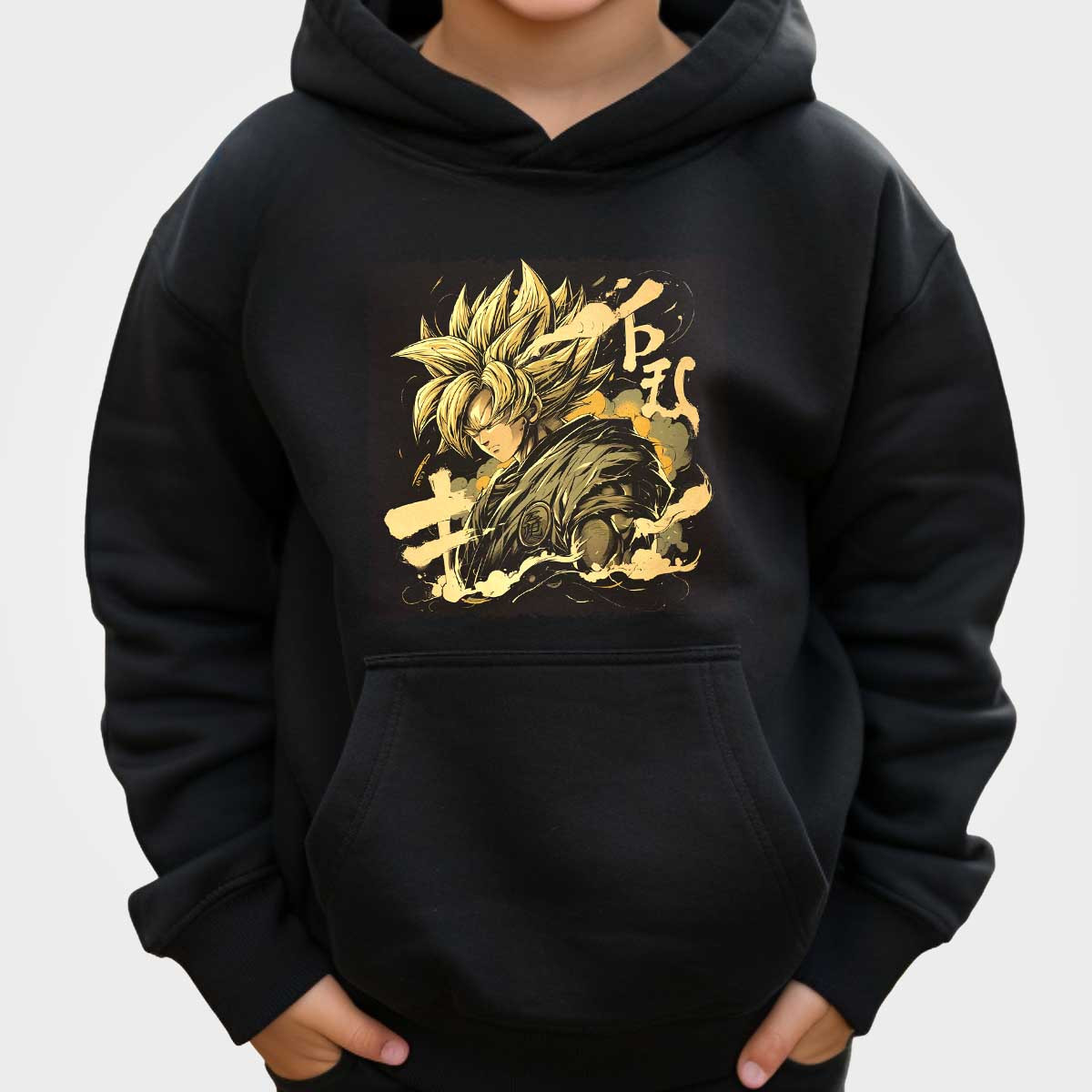 polerones-anime-unisex-goku-en-armadura-saiyan-oliva-y-mostaza