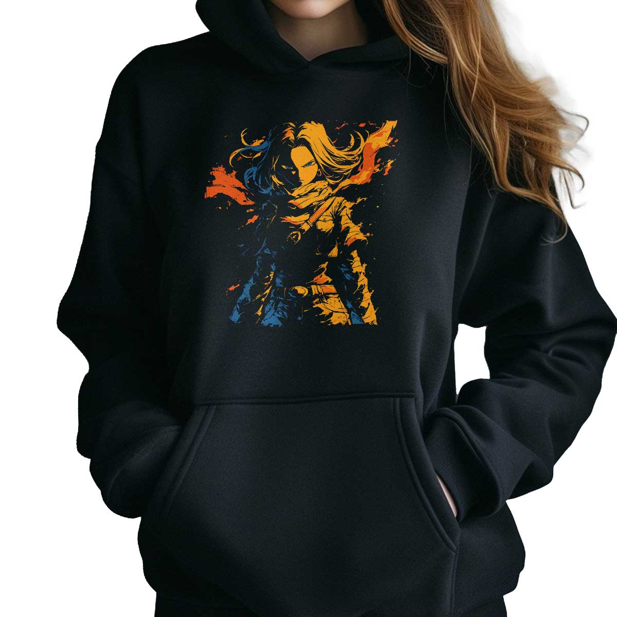 sudadera-anime-silueta-android-17-en-colores-auburn-y-alabastro